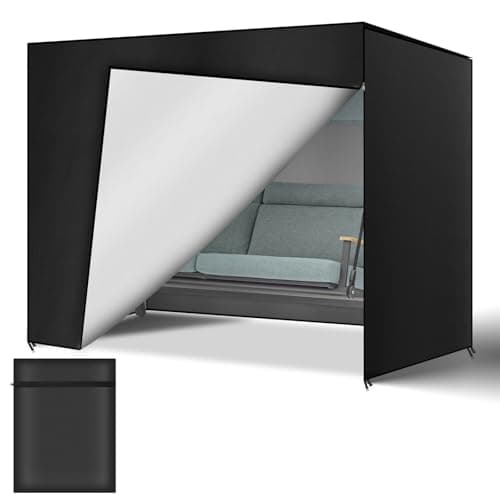 Image of AOOWU 3 Seater Garden Swing Seat Cover, Waterproof Heavy Duty Oxford Fabric Swing Chair Covers, Windproof Anti-UV, Large Outdoor Garden Hammock Cover with Zips, 220x170x135cm, Black