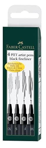 Image of Faber-Castell Pitt Artist Pen 167115 India Ink Pens Pack of 4 M F S XS Black