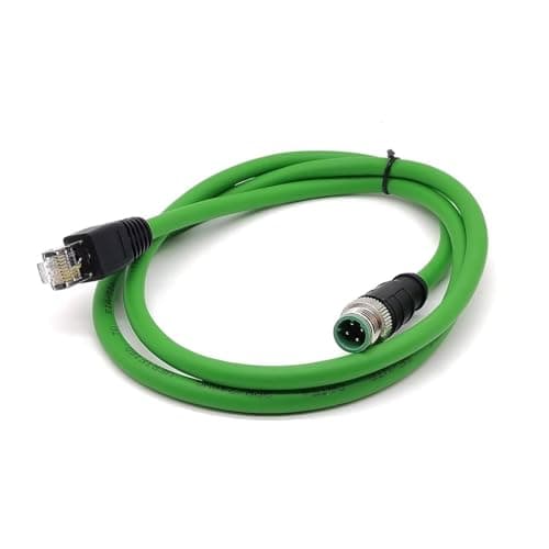 Image of Elecbee M12 D Code to RJ45 Crodset CAT5e Flexible Cable M12 4 Pin Male to RJ45 Plug Straight Assembly Cable Shielded AWG22, for Industrial Ethernet Network Sensor Machine Automation Control (Green,1M)