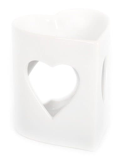 Image of Ceramic White Heart Fragrance Oil Burner ~ Heart Incense Burner