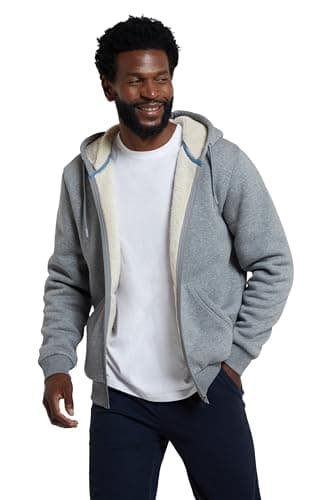 Image of Mountain Warehouse Dalton Mens Borg Lined Hoodie - Fleece Lining, Adjustable Hood, Zipped closure, Kangaroo Pocket Top - Best for Autumn Outdoors, Winter, Walking Grey 2XL