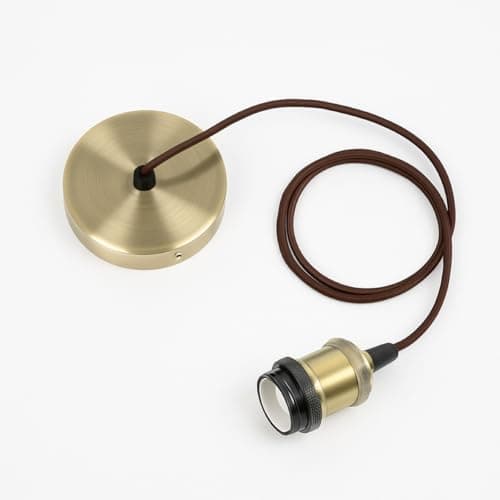 Image of CGC Lighting Indoor Ceiling Adjustable Suspended Pendant and Matching Ceiling Rose Light Fitting E27 Lamp Holder (Antique Brass & Brown)