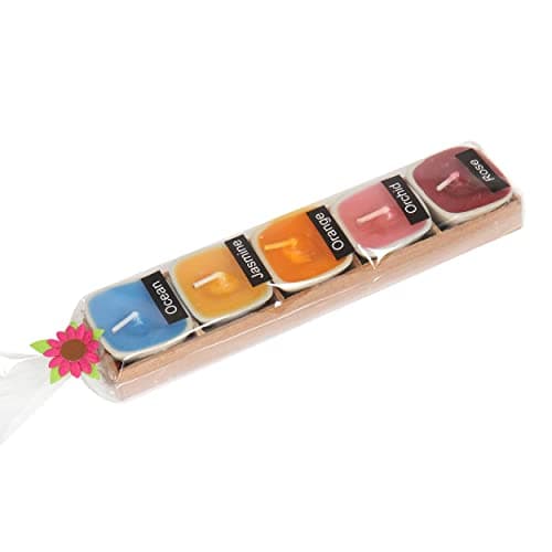 Image of Laeto Mini Square Shaped Scented Candles | Pack of 5, Ceramic Holder & Handmade Wooden Tray - Candles Gifts for Women & Men