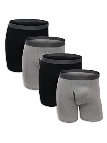 Image of Fruit of the Loom Men's Premium Tag-Free Cotton Underwear (Regular & Big Man) Boxer Briefs, Black/Gray (4 Pack), S (Pack of 4)