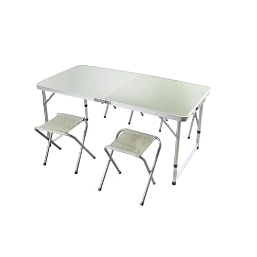 Image of DANIEL JAMES Folding Camping Table and 4 Stool Set – Portable Picnic Table with Stools, Aluminium Frame & Carry Case – Foldable Outdoor Table for Camping, Garden, Beach & Festivals | 120x60cm