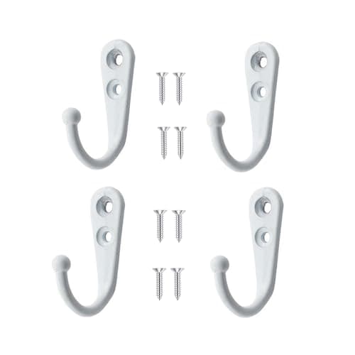 Image of Yesmin 4 PCS Wall Mounted Hooks Coat Hooks Retro Door Robe Hook for Hanging Towel Clothes Hat Key Cup Single Metal Hook Cloth Hanger for in Bedroom Bathroom Kitchen Cupboard (with 8 Pcs Screws)-White