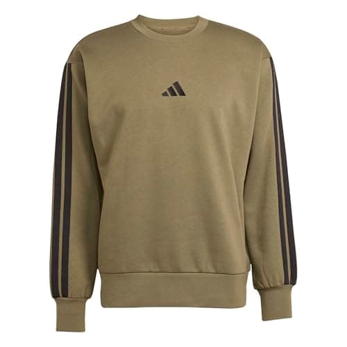 Image of adidas Men's ESSENTIAL THREE STRIPES FLEECE SWEATSHIRT, olive strata/black, M