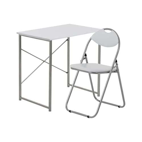 Image of Harbour Housewares Industrial Office Desk & Chair Set - 80cm - White/White - PC Computer Workstation Contemporary Laptop Durable Tubular Steel Compact Wooden Desk and Folding Chair for Study, Offices