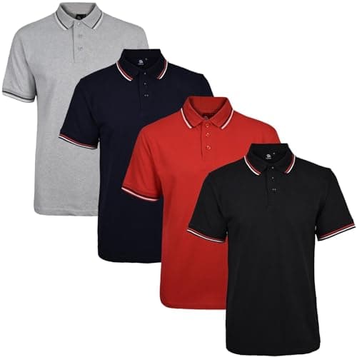 Image of True Face Mens Tshirts Polos Pique Tipping Collar Buttoned Regular Fit Top Tip Set 3-4 Pack L