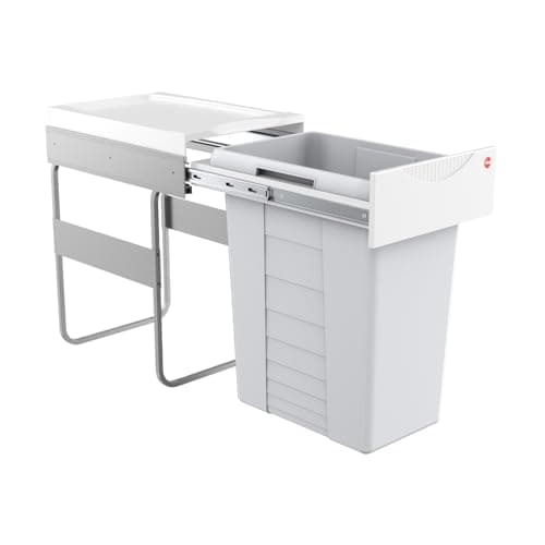 Image of Hailo Easy Cargo Solo Rubbish Bin 3668401 Large 40 L Built-in Kitchen Waste Bin for 40 cm Cabinet Width Waste Separation System, Plastic Light Grey