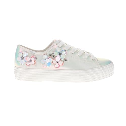 Image of Keds Womens Triple Kick Canvas Daisy Embroidery Lace Up Sneakers Shoes Casual - Blue, Snow White/Iridescent Leather, 7.5