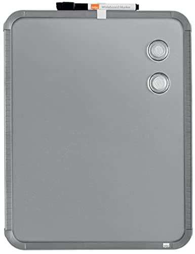 Image of Nobo Mini Magnetic Whiteboard With Slim Silver Frame, Portable, Wall Mountable, Portrait Or Landscape, Integrated Hand Grips & Pen Clip, 360 x 280 mm, QB05442CD