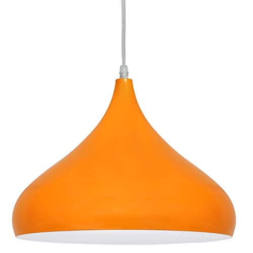 Image of Contemporary Orange Ceiling Lamp Shade Orange Pendant Light Metal Dome Gloss Finish M0078F