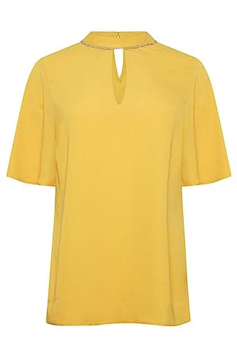 Image of M&Co Embellished Neck Keyhole Blouse - Women's Yellow