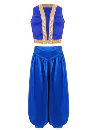 Image of Kaerm Boys Super Cartoon Plumber Outfit Game Character Clothes Arabian Prince Vest Bloomers Set Blue 15-16 Years