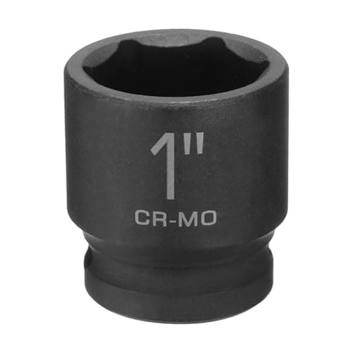 Image of sourcing map 6 Point Shallow Impact Socket 1" Socket 1/2" Square Drive 38mm (1.5") Long 40cr Alloy Steel for Home Auto Axle Hex Nuts Bolts Repair, Black