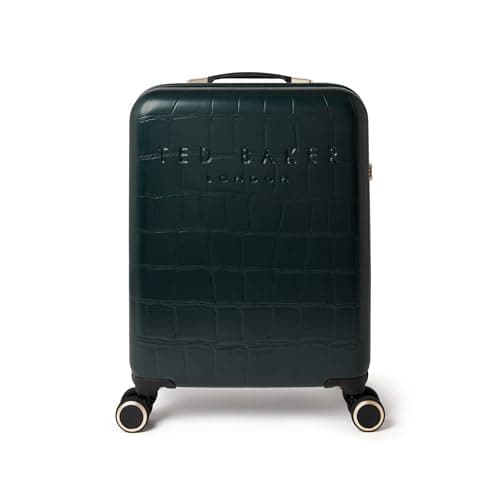 Image of Ted Baker Icon Case 55cm Cabin Suitcase Forest Green Patent Croc 4-Wheel Lightweight ABS TSA Lock Designer Luggage Travel Bag Organised Interior Stylish Carry-On Hard Shell with Compartments 39L