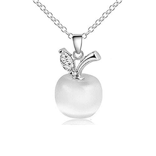 Image of Crystalline Azuria Women Girls 18ct White Gold Plated White Simulated Cat Eye Stone Crystals Apple Pendant Necklace 17.7 inches