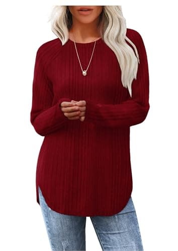 Image of Aokosor Christmas Jumpers for Womens Long Sleeve Tops Ladies Lightweight Sweatshirt Curved Hem Tunic for Leggings Burgundy Red Size 22-24