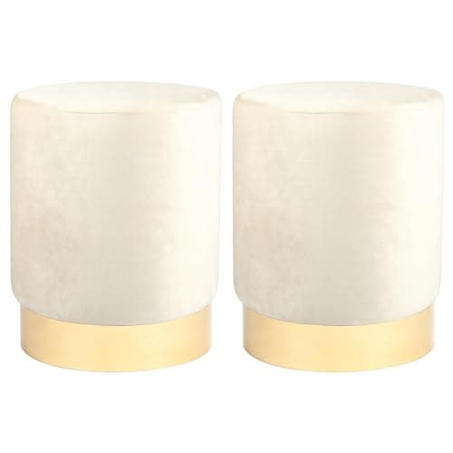 Image of Harbour Housewares Velvet Round Foot Stools - Cream with Gold Base - Pack of 2 - Small Modern Dressing Table Pouffe Footstool Vanity Seats Vanity Chairs Footstools for Living Room, Bedroom