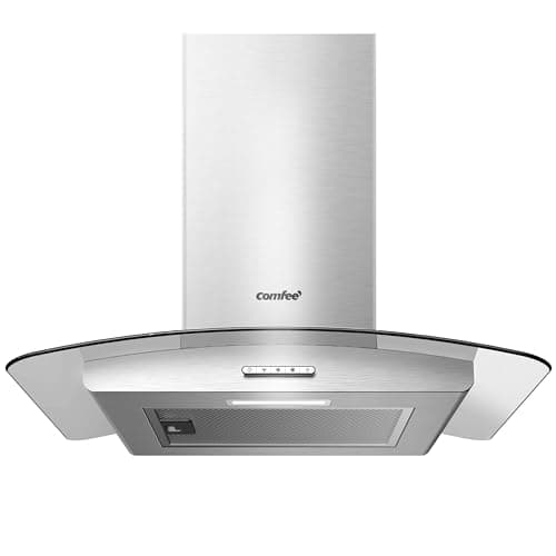 Image of COMFEE' Chimney Cooker Hood 60cm GLAV17SS-60 with LED Light & Glass Extractor Hoods, 600mm Kitchen Extractor Fan - Stainless Steel