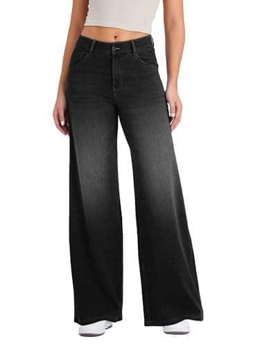 Image of LaiEr Wide Leg Jeans for Women with a Traditional Button and Zipper Placket Design,Straight Cut, Loose fit,Suitable for Casual, Yoga, Fitness High Elasticity Denim Pants.(DarkGreyS)