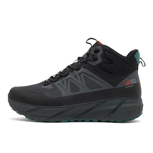 Image of NORTH RIDGE Men's Flux Speed Mid Walking Boot with High Traction Rubber Sole & Ankle Support, Waterproof, Breathable (Black, 12, UK Footwear Size System, Adult, Men, Numeric, Medium, 12)