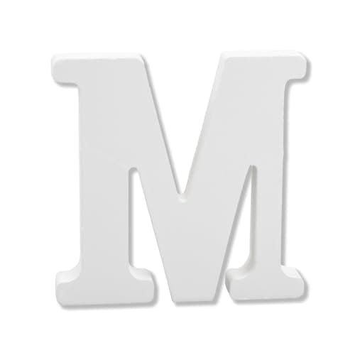 Image of Bojueshaw White Wooden Letters,4 Inch Standing Alphabet,DIY Paintable Letters for Arts & Crafts,Home Decor, Weddings & Parties(Letter M)