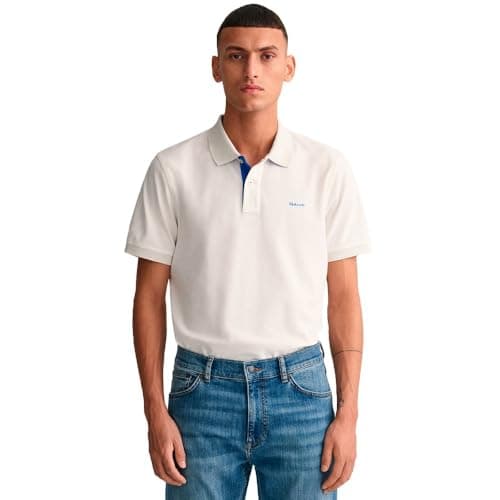 Image of GANT Mens Contrast Pique Short Sleeve Polo Shirt Eggshell L