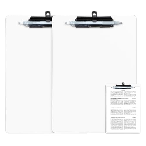 Image of FRETONBA Clipboard Folder with Pen Holder, 2 Packs Clipboard A4 with Retractable Hook, Plastic Clip Boards with Secure Hold, Writing Clipboards for Office & Classroom Supplies, White