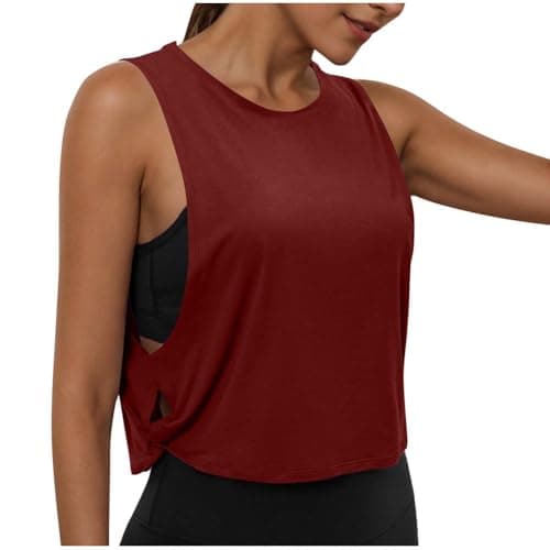Image of Gym Tops for Women UK Loose Basic Vest Sleeveless T-Shirts Athletic Tank Top Quick Dry Yoga Tees Workout Sports Tops for Fitness Running Walking Wine