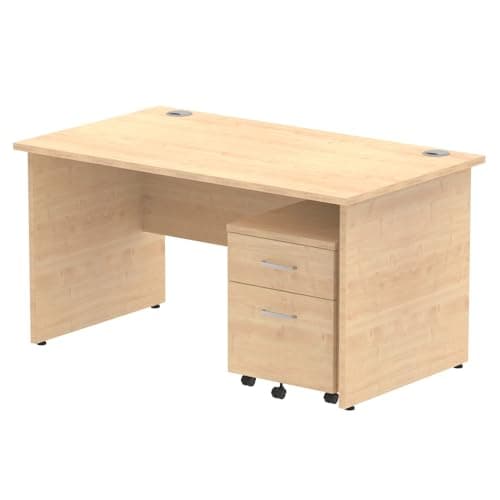 Image of Mr Office Impulse Panel End Straight Desk - 800mm deep, With 2 Drawer Mobile Pedestal, Maple, 1400