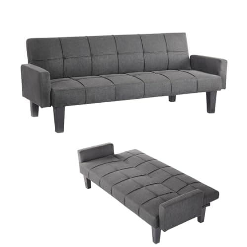 Image of Home Detail 3 Seater Sofa Bed Fabric Tufted Fabric Dark Grey Light Grey Clic-Clac Black Legs (Dark Grey)