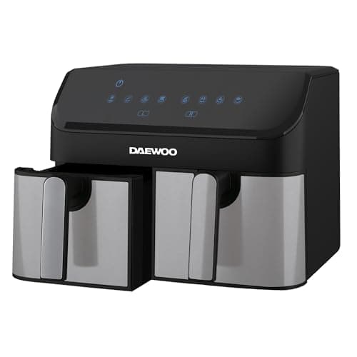 Image of Daewoo Digital Air Fryer, Double 4.5 Litre Draws With Sync Function To Match Draw Times, Use Less Oil For Healthier Baking, Roasting, Grilling With 60 Minute Timer, Family Sized, 9 Litres
