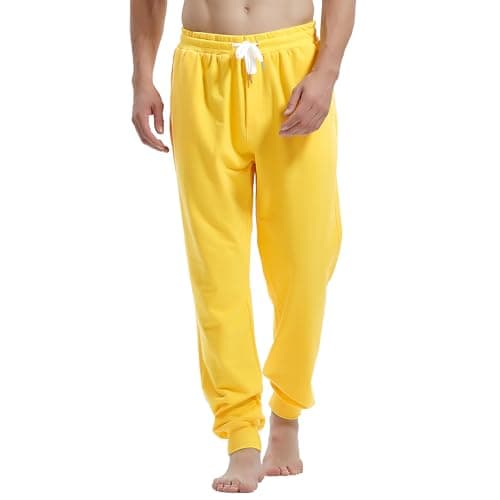 Image of Amy Coulee Mens Joggers Bottoms Cotton Running Tracksuit Bottoms Cuffed Sweatpants Casual Gym Trousers with Pockets Drawstring (Yellow, M)