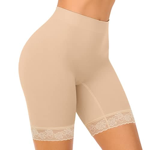 Image of SIHOHAN Womens Anti Chafing Shorts Boxer Lace Slip Shorts Seamless Long Briefs for Under Dresses Skirts(Beige,M)