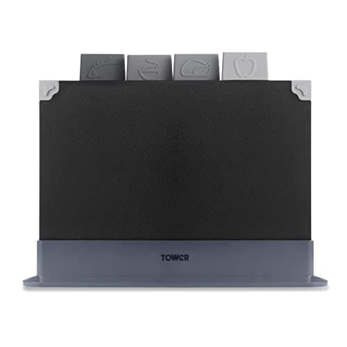 Image of Tower 4 Piece Chopping Board Set with Stand, Black, T847041