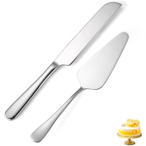 Image of tiokin Wedding Cake Knife and Server Set Silver,Stainless Steel Cake Cutting Set,2Pcs Include Cake Cutter and Cake Server for Wedding, Birthday, Parties and Anniversary, Dishwasher Safe