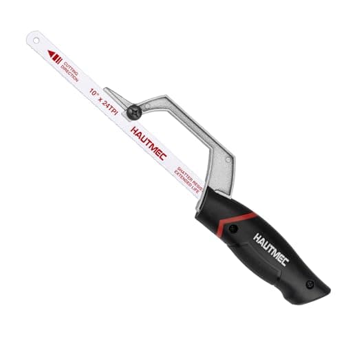 Image of HAUTMEC Compact Hacksaw, 250mm Junior Hacksaw with Bi-Metal HSS Blade, Aluminium Frame, Cutting Guide Design, Small Hand Saw for Cutting Metal, Plastic, PVC & Wood, Ideal for Tight Spaces - HT0309