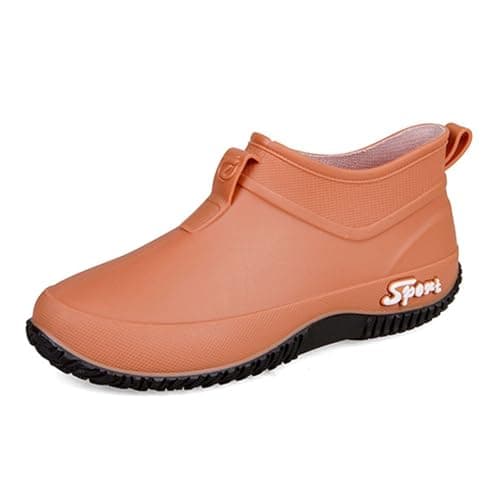 Image of Wellington Boots Women's Rain Shoes Soft Rain Season Outerwear Comfortable Short Work Shoes Durable Women's Shoes Winter with Heel Yellow, orange, 8 UK