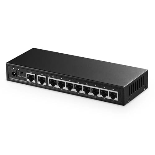 Image of Binardat 10 Port Gigabit Ethernet Switch, 8 Ports 100/1000Mbps, 2 Gigabit Uplink, Support Vlan, Metal Case Unmanaged Plug and Play