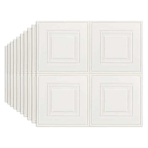 Image of Tarwanear 40pcs Cream White Grid Panels for Walls 70 * 70cm Self Adhesive 3D Wall Panels Peel and Stick 3mm Thick Wall Tiles Waterproof Foam Faux Brick for Ceiling Tiles Kitchen Bathroom