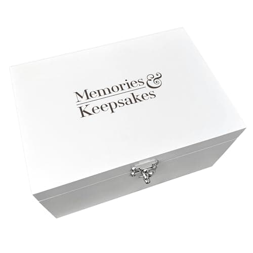 Image of Memories & Keepsakes Engraved Storage Box | White Wooden Memory Box | Reusable Storage Box |Memorial Keepsake Box | Any Occasion Memory Box | 27cm x 19cm x 14cm