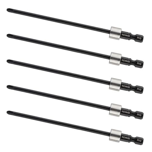 Image of 5 x Rennie Tools 130mm Long Compatible with Makita DFS452 DFS250 PH2 Autofeed Collated Drywall Screwdriver Gun Bit Heavy Duty Phillips No.2
