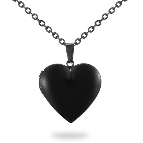 Image of PHOCKSIN Black Heart Locket Necklace for Women Glossy Love Heart Memory Lockets Necklaces girls Mothers Day Gifts for Women
