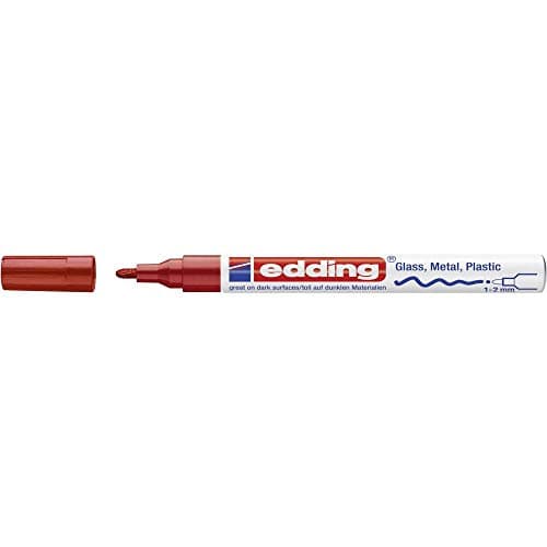 Image of edding 751 gloss paint marker - red - 1 paint marker - round tip 1-2 mm - paint pen for glass, pebbles, wood, plastic, paper - waterproof, high coverage