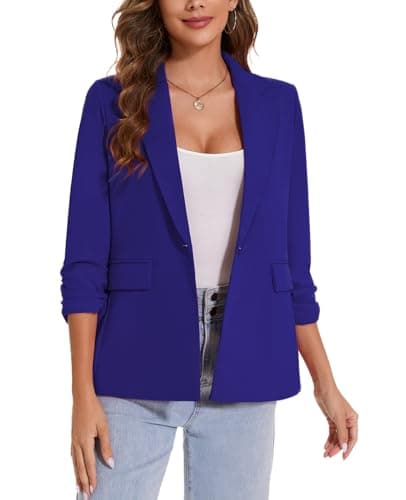 Image of LADI TREND Royal Blue Elegant Blazers Suits Ladies Summer Blazers Jackets with Pockets and Button Outerwear Work Office Top (Royal Blue M)