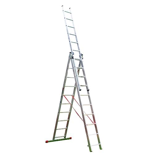 Image of Home Master® 3 Section Combination Ladder | A-Frame, Extension Ladder, Step Ladder | Lightweight Aluminium | Stabiliser Bar | 150kg Weight Rating | EN131 Certified (10 Rung)