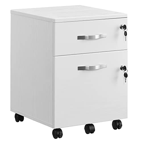 Image of VASAGLE Lockable File Cabinet, Filing Pedestal with 2 Drawers, 5 Wheels, and Adjustable Hanging Rails, Textured Surface, for A4 and Letter Sized Papers, Home Office, White LCD22WV1