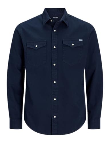 Image of Jack & Jones Men's Jjesheridan L/S Noos Denim shirt, Blue (Dark Navy Fit: Slim), M UK